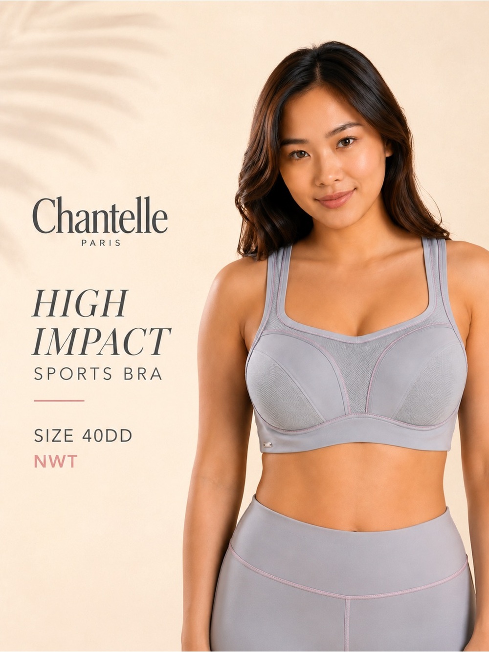 Chantelle High Impact Convertible Underwire Sports Bra 40DD Gray Pink NWT